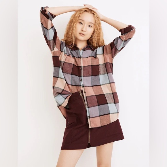 Madewell Tops - Madewell Oversized Flannel Sunday Shirt in Canosa Plaid Dark Fig Pockets S